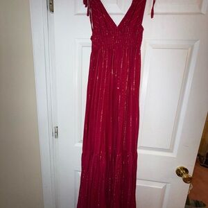 Vibrant Red Sleeveless V-Neck Maxi Gown for Weddings